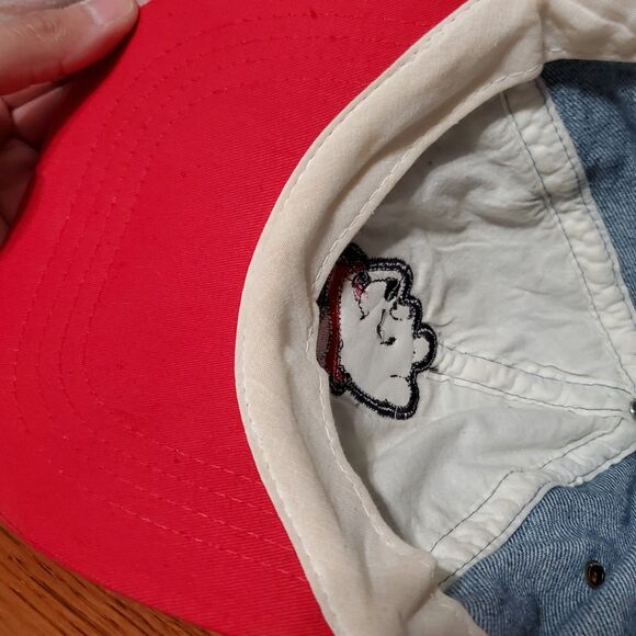 VTG Winnie The Pooh Denim Hat Adult Red Bill Disney POOH Spell Out Y2K 90s Cap - Picture 9 of 10